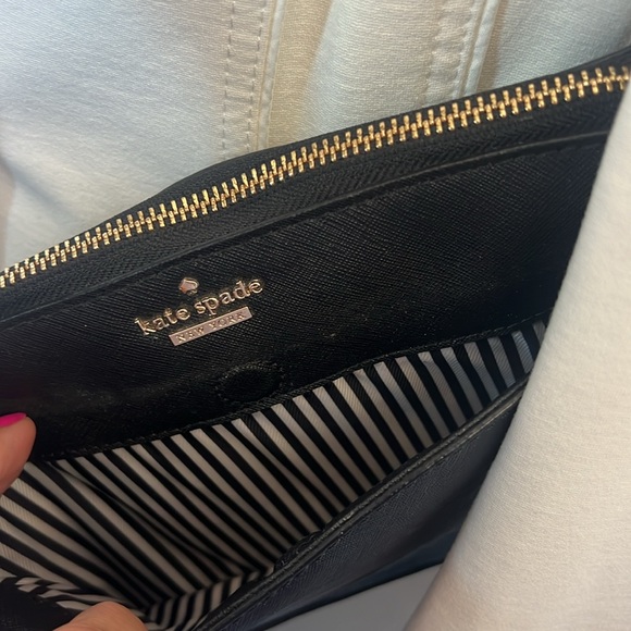 Kate Spade Black over the shoulder purse with matching wallet 9” wide 7” tall. - Picture 3 of 7